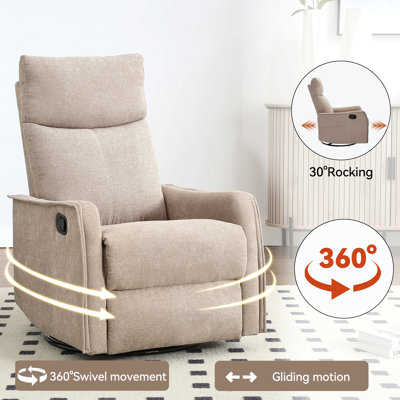 Heat Massage Manual Recliner Chair With Rocker And Swivel In Fabric For Living Room