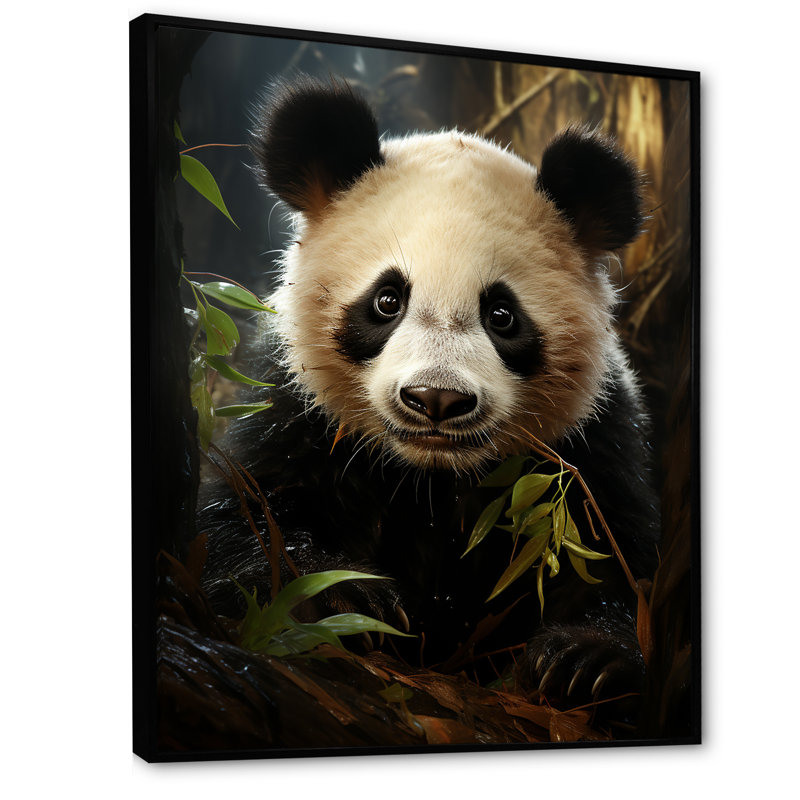 Pandas Play 3 - Panda Animal, art mural, Cadre flottant noir, H 40 po x l 30 po x P 1,5 po