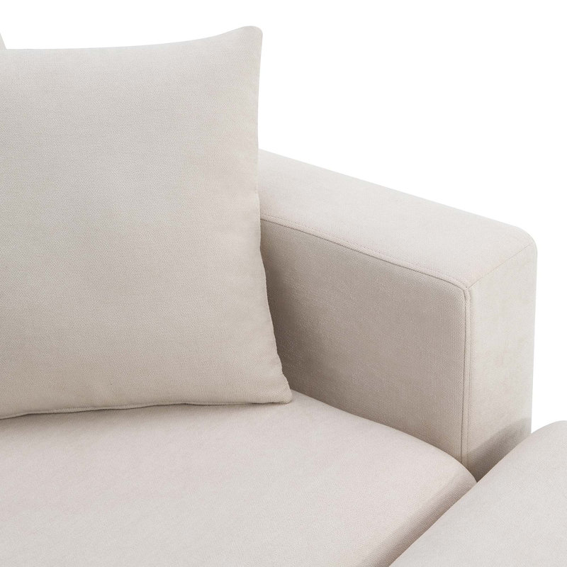 Comfortable Polyester Sectional Sofa with Movable Ottoman and Sturdy Frame, Beige