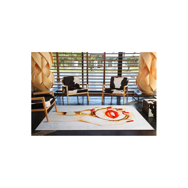 Tapis décoratif moderne beige à motif de lèvres et de mains lavables à la machine, Tapis de couloir 3 pi 3 po x 6 pi 7 po