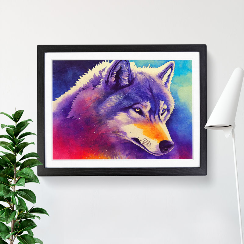 Watercolour Wolf Vol.2 Abstract - Single Picture Frame Print, Black, 25cm H x 34cm W