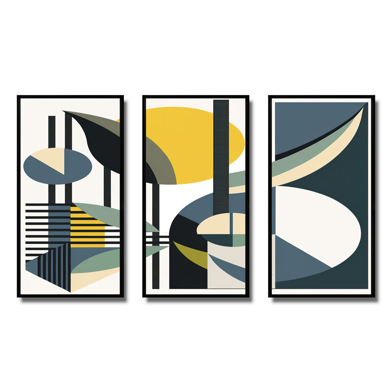 Impression rétro sur toile Mid-Century Vintage I - 3 pièces, Cadre flottant noir, H 32 po x l 48 po x P 1 po
