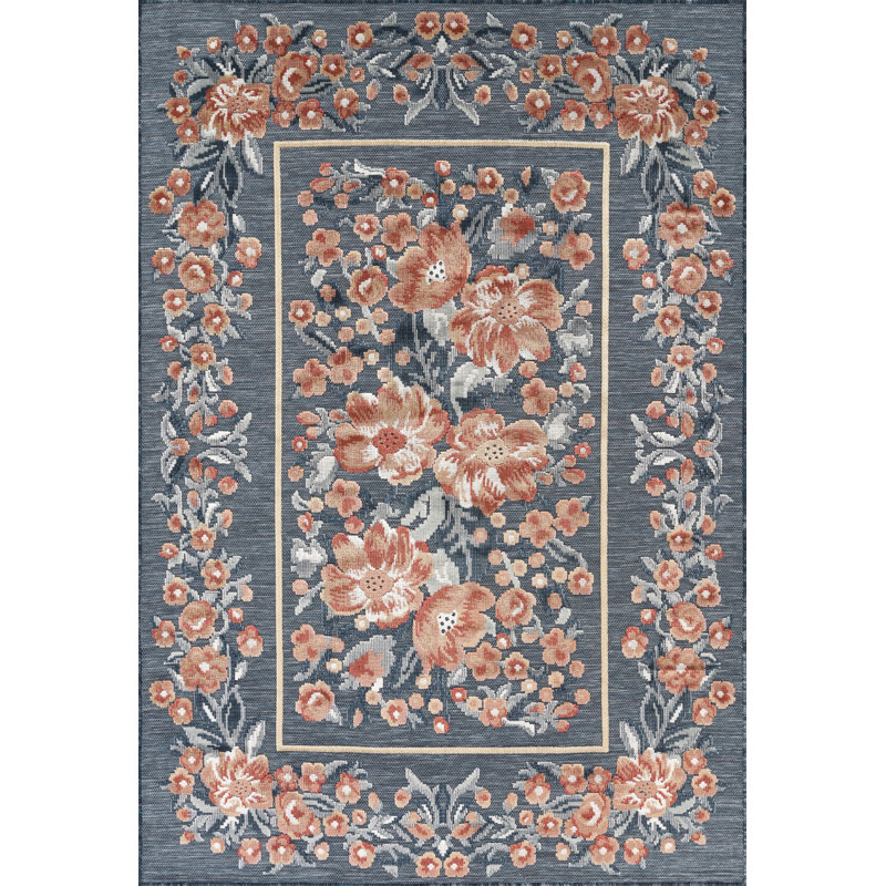 Abani Rugs Terase SAK140A Indoor/Outdoor Floral Navy Area Rug, 6' x 9'