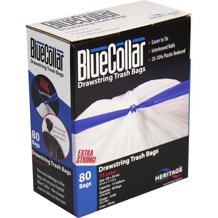 Blue Collar Black Drawstring Refuse Bags, 30 Gallon - 40 count