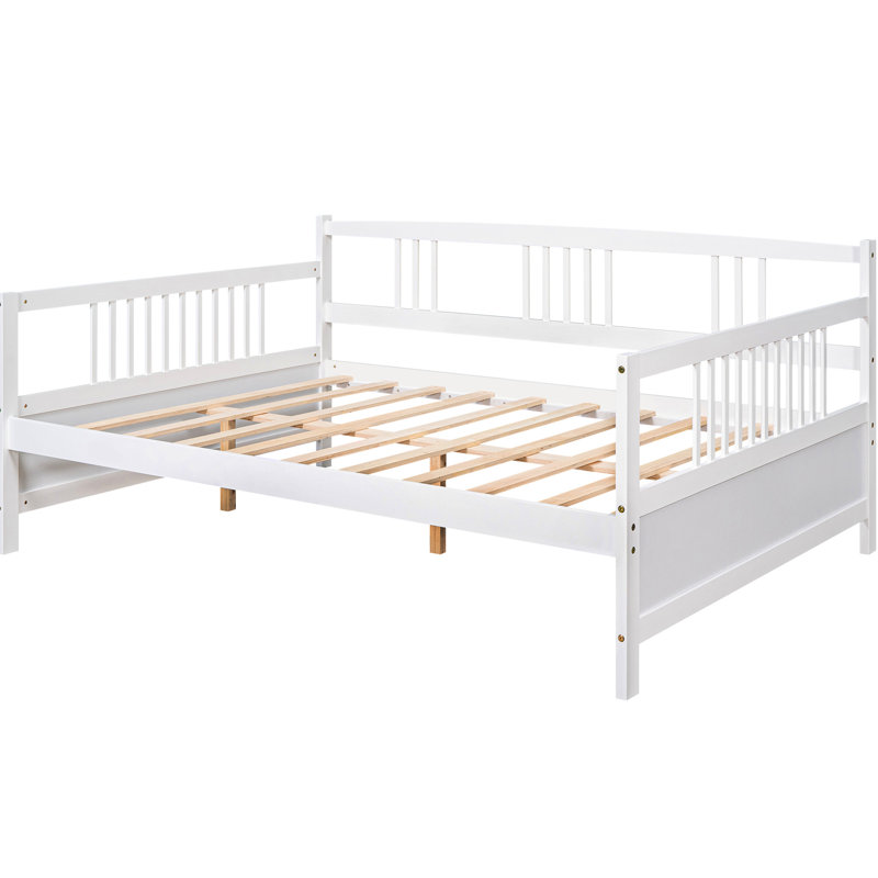 Lit de jour pleine grandeur avec pieds de soutien, blanc, résilient et, pour la chambre à coucher et le salon, potentiel de rangement supplémentaire de fabrication solide blanche, polyvalent pour l'espace, l'espace