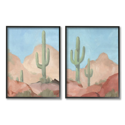 «Warm Sunny Desert Cactus Western Landscape» par Jacob Green - ensemble de 2 peintures