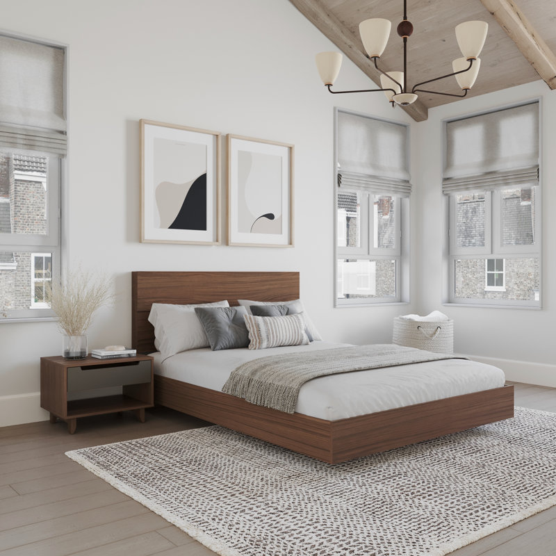 Ensemble de chambre à coucher avec lit plateforme 2 pièces Elnaz, Complète, Brun / gris