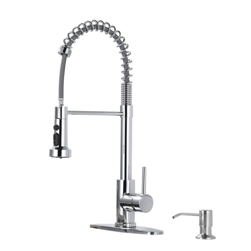 Single Handle Pull Down Kitchen Faucet with Soap Dispenser in Brushed Nickel, Chrome