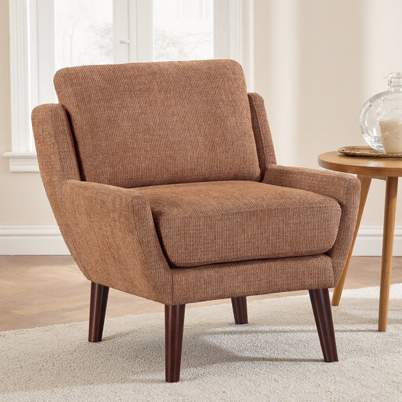 Chaise d'appoint contemporaine avec revêtement en chenille et pieds en bois massif, Orange