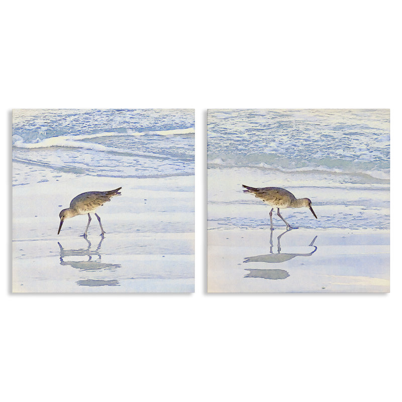  «Seaside Sandpiper Birds», ensemble de 2 toiles murales par Christine Zalewski, H 24 po x l 24 po
