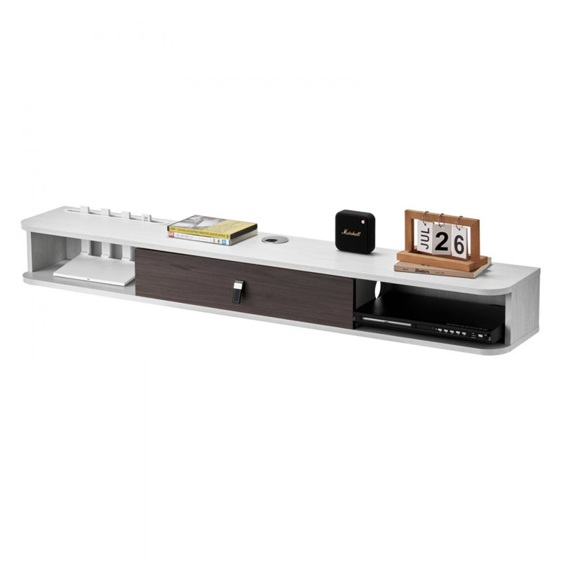 Floating TV Stand, Wall Mount Entertainment Center with Cable Hole, Modern Floating TV Shelf with Storage Cabinet, Particle Board Console for DVD Player, Cable Box, Game Console, White