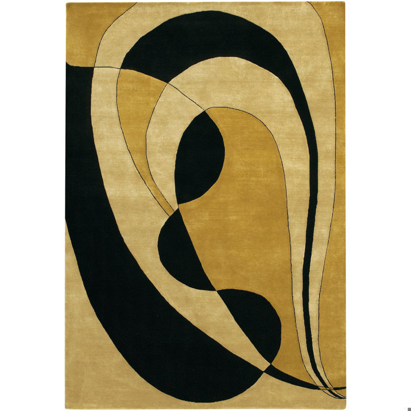 Caines Authentic Hand-Tufted Handmade Gold & Yellow Transitional Abstract Swirl Design Wool Area Rug, Rectangle 7'9" x 10'6"