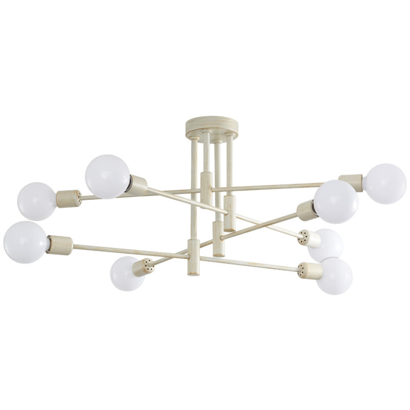 Karren - Mid Century Modern Nordic Dimmable Sputnik Chandelier Sphere Cylinder Flush Mount, White Rubbed Gold, 8 Lights