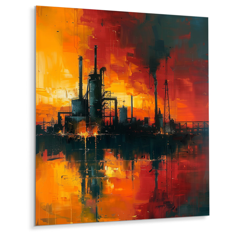«Red Industrial Factory Polution II», impression d'art mural, Métal métal, H 40 po x l 30 po x P 1,5 po