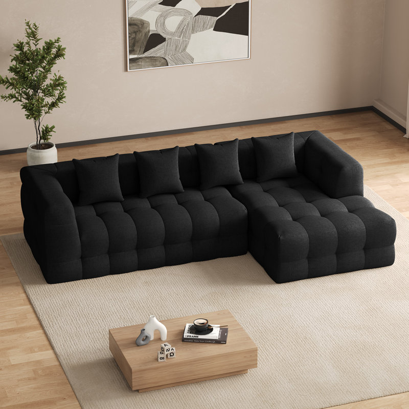Canapé modulaire rembourré 2 pièces rembourré et sans capitonnage, Face à la droite, Chenille noir
