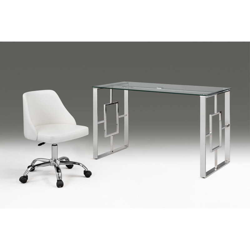 Chaise de bureau Lynly, Chrome, Blanc