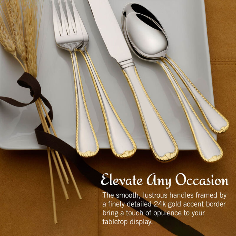 Gold Accent Cameo 65-Piece Stainless-Steel Flatware Set, Service for 12
