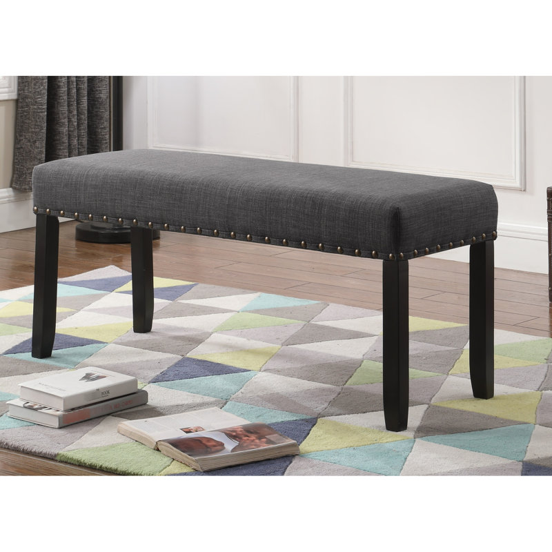Modern Grey Dining Bench With Nailhead Trim - Linen & Cotton Upholstered, Solid Hardwood Legs, Astonishing, 44"W X 16.5"D 19"H And Fabric Make, Upholstered Seat, Support, Captivating,