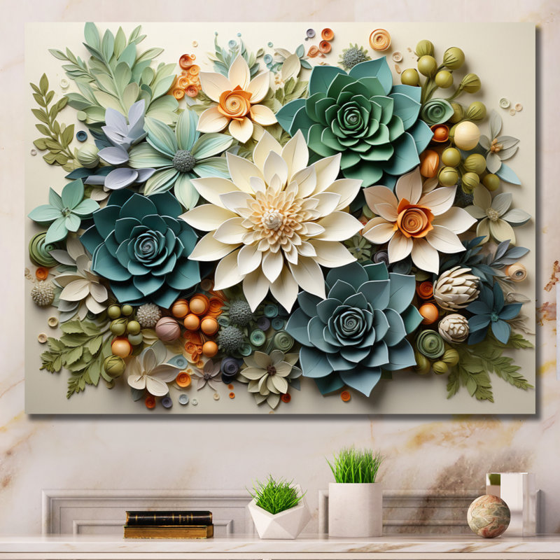 Plantes vertes succulentes sereines - Art mural, H 30 po x l 40 po, Toile tendue, No Frame