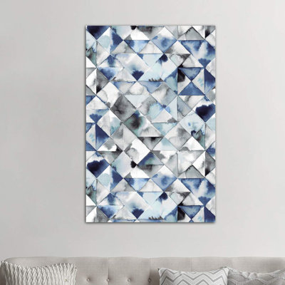 Moody Triangles Blue Silver - Wrapped Canvas Painting