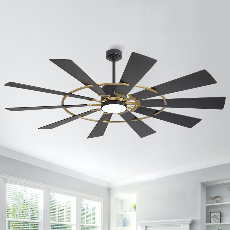 Ventilateur de plafond 10 pales 84 pouces Windmill, Or/noir, Noir, 84 po de largeur