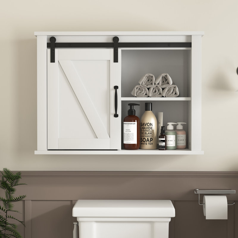 Armoire de salle de bain murale 27,16 "Grados avec 2 tablettes réglables, armoire à pharmacie avec porte de grange coulissante Grados