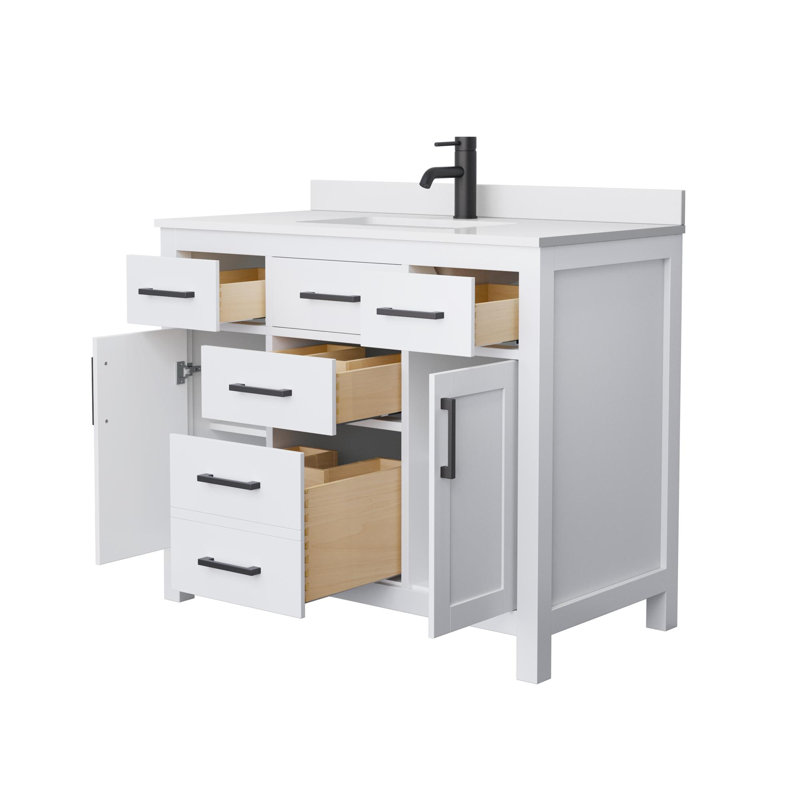 Beckett 42" Freestanding Single Bathroom Vanity with Cultured Marble Top, White Cultured Marble, White, Matte Black