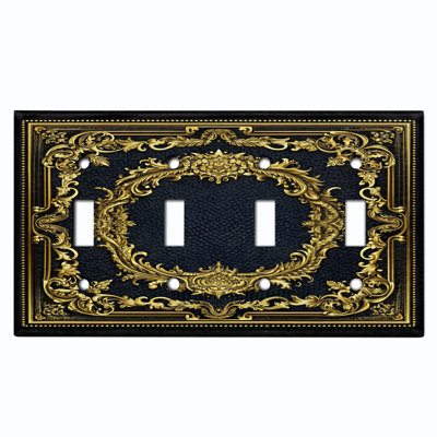 Metal Light Switch Plate Cover; US Standard Size 4 Gang Toggle - Printed Image of Victorian Floral Frame
