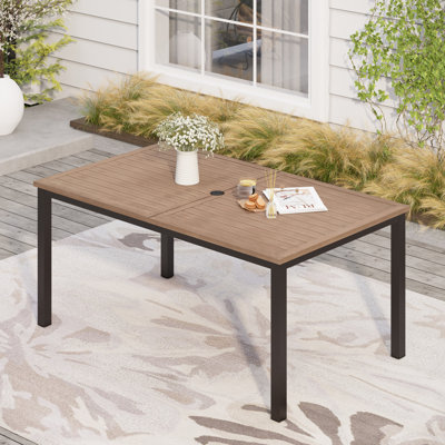 Romio Metal Frame Wood-like Outdoor Patio Dining Table