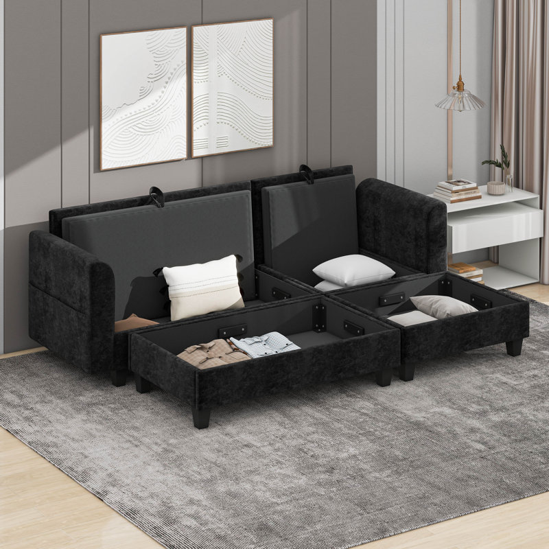 Canapé modulaire avec repose-pieds avec rangement, canapé Cloud moderne avec siège profond, canapé modulaire modulaire, Noir
