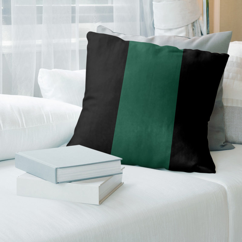 Housse de coussin, 18 po x 18 po, Noir / Vert, Polyester filé