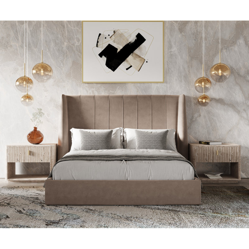 Bayldon Upholstered Wingback Bed, Taupe, King