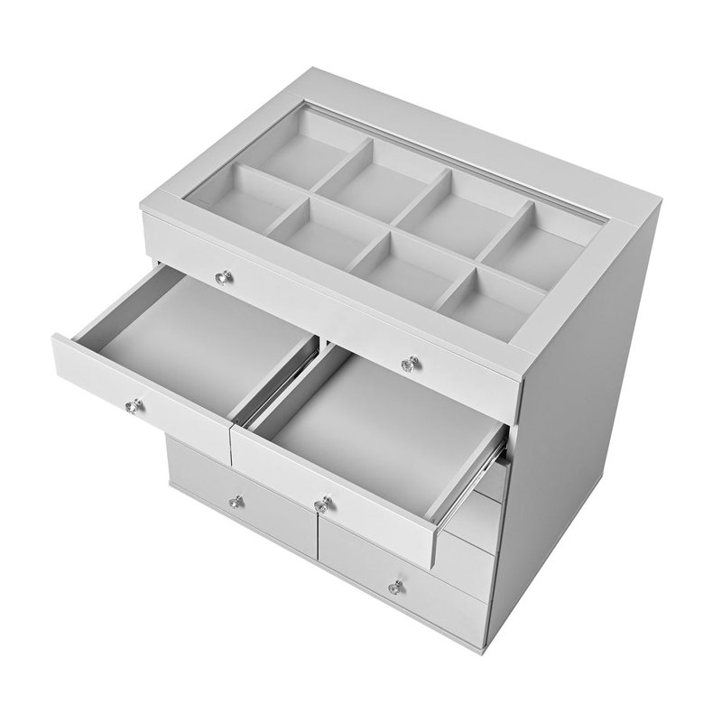 Storage Box with 11 Makeup Drawers, Crystal Lux Handles, Argent