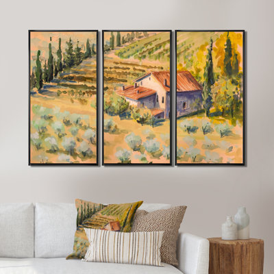 Maison de campagne en Toscane, Italie - ensemble d'art mural sur toile encadré champêtre