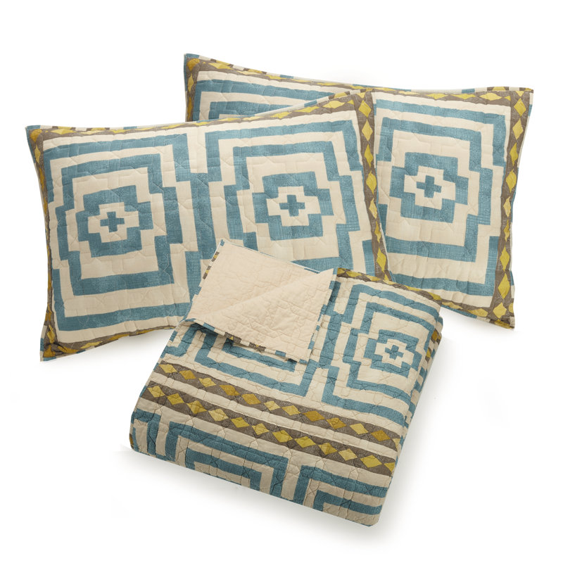 Hypnotic Blue 100% Cotton Boho Lightweight Quilt Set, Full/Queen Quilt + 2 Standard Shams