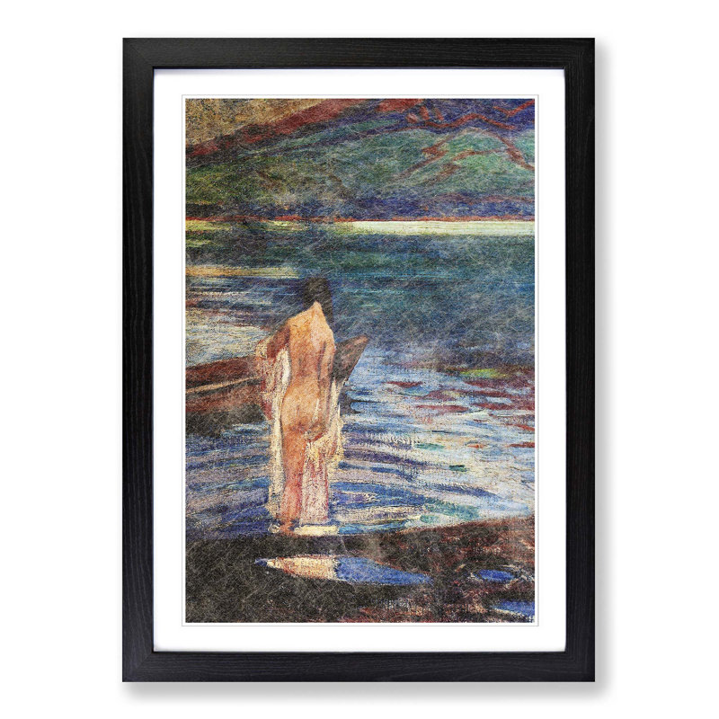 Nude by the Lake by Fujishima Takeji - Picture Frame Painting Print, Black Framed, 36cm H x 27cm W x 2cm D