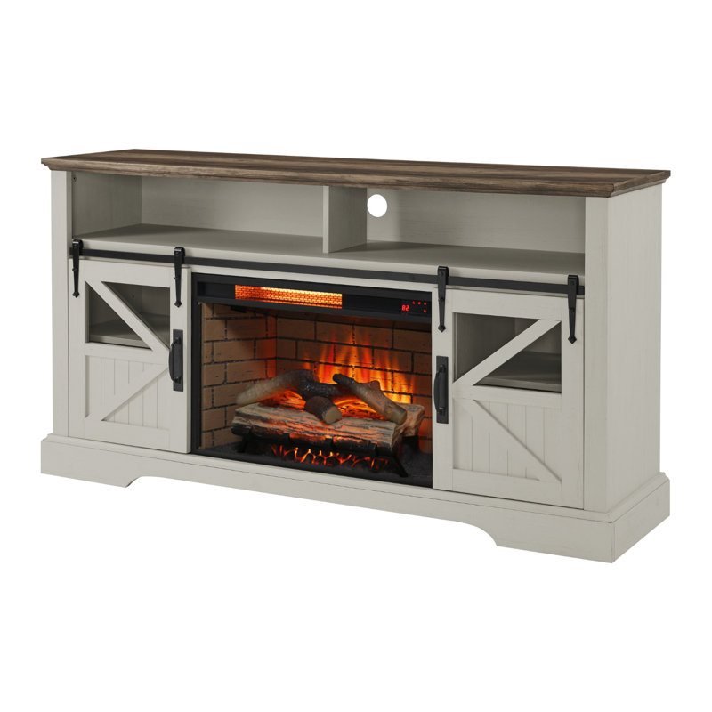 60 Inch Electric Fireplace Entertainment Center - With Door Sensor Jasmine White Color