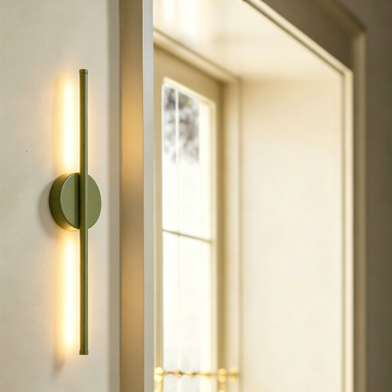 Brynie Iron Metal LED Hardwired Semi Flush Mounted Sconce, 27.6" H x 4.3" W x 1.77" D, Green