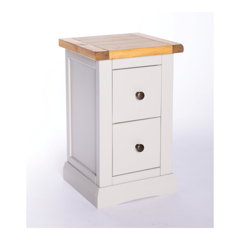 Pharsalia 35cm W Solid + Manufactured Wood Bedside Table, Brass Knob, Light Grey