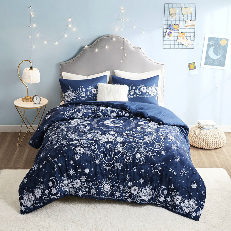 Navy Celestial Bedding - Full/queen With Stunning Medallion And Floral Print Decorative