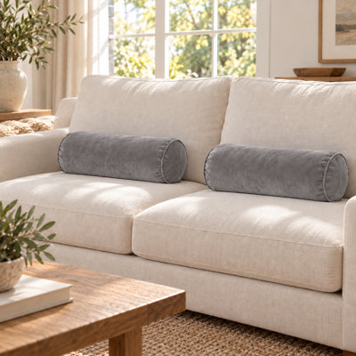 Ensemble de 2 coussins cylindriques décoratifs en velours avec housse amovible, coussin pour la nuque, coussin pour les accoudoirs et coussin de soutien lombaire, rembourrage en coton PP et billes de mousse