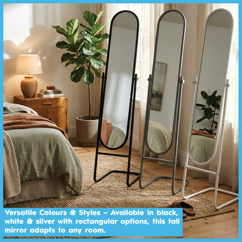 Harbour Housewares Round Full-Length Mirror - Freestanding Mirror for Bedrooms & Hallways, Light Grey