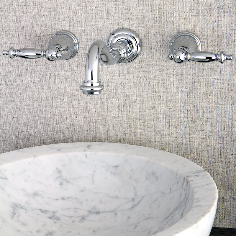 Kingston Brass Templeton Two-Handle 3-Hole Wall Mount Bathroom Faucet, Polished Chrome
