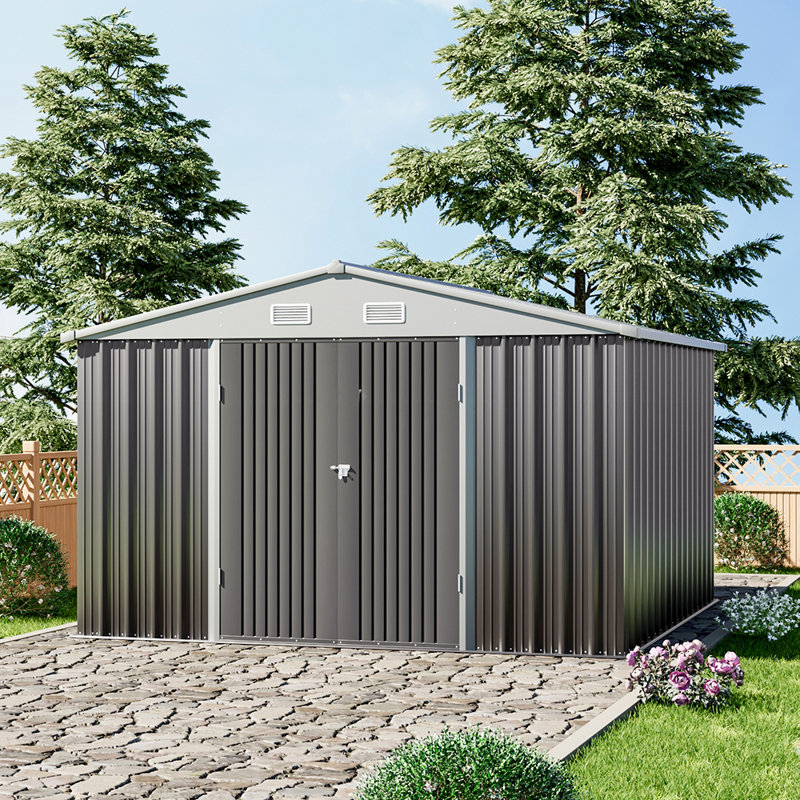10 ft. W x 10 ft. D Outdoor Metal Storage Shed with Lockable Door