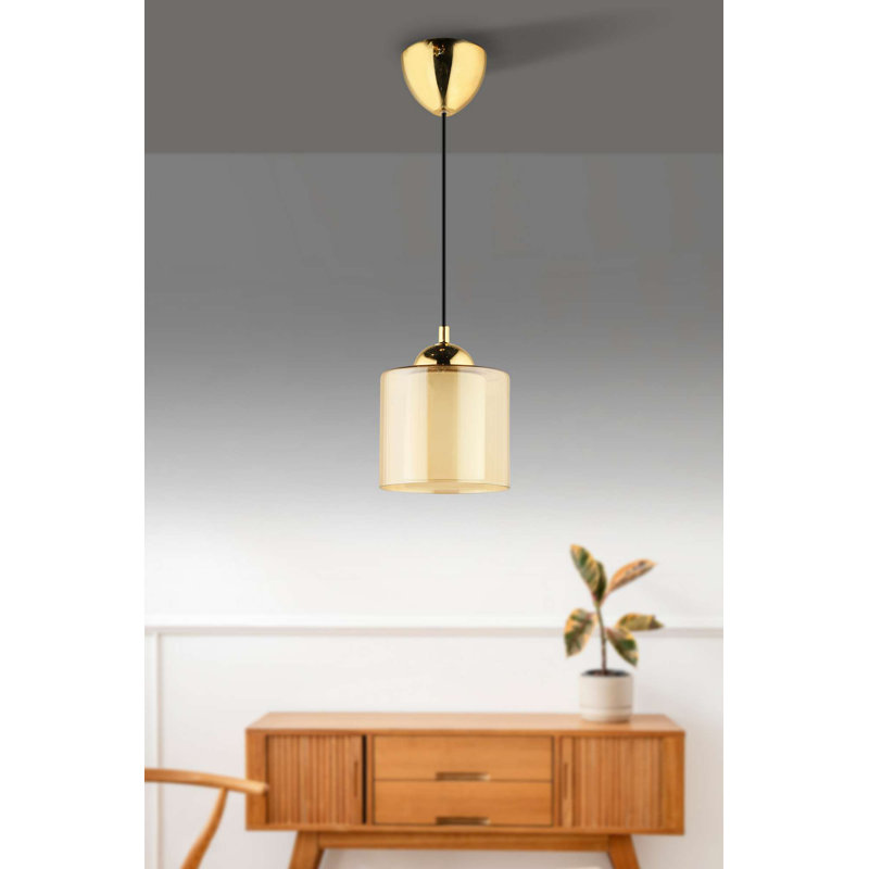 Lustre élégant miel et or, hauteur réglable 8,3 à 27,6 pouces | Corps en plastique durable avec capuchon en verre, douille E27 (40 W maximum) | Luminaire moderne pour le salon, la salle à manger et le vestibule