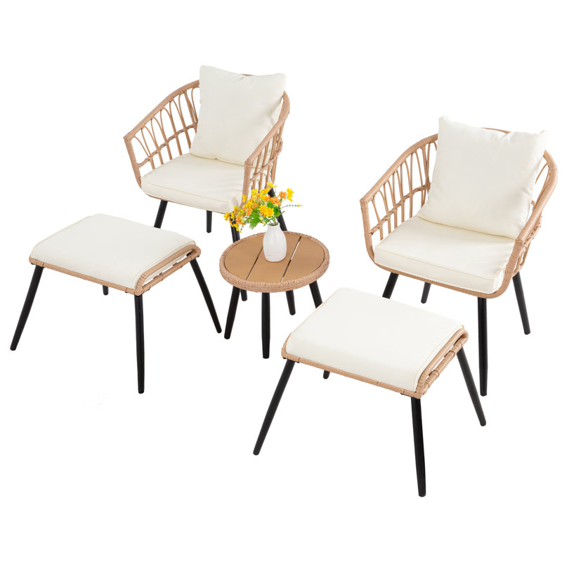 Ensemble de conversation pour patio pour 2 personnes avec coussins, Beige, Beige / noir