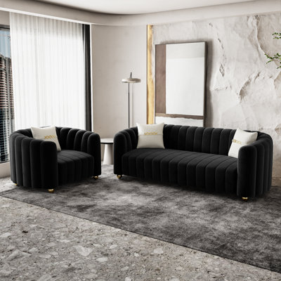 2-Piece Velvet Round Arm Sofa Living Room Set by Mercer41
