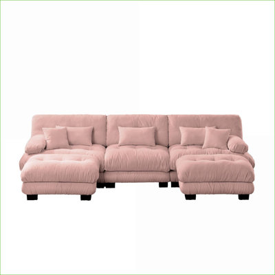 Sectional Sofas | Oversized U-Shaped Modular Cloud Couch for Living Room, Deep Seat with 2 Ottomans |Pink|Chenille