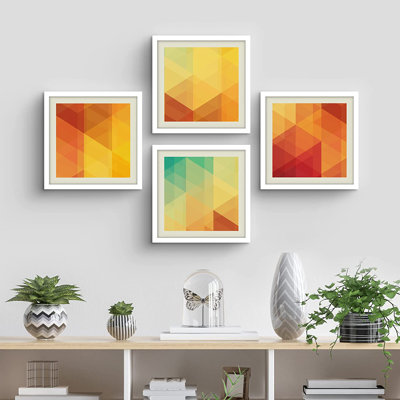 " Green, Red And Yellow Triangle Collage Geometric Patterns " 4 - Pieces