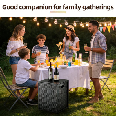 Table de couverture de réservoir de propane résistante aux intempéries avec poignées - Couvercle de réservoir de gaz extérieur de 20 lb pour foyers, barbecues et plaques chauffantes - Table d'appoint à double fonction - Rotin imitation noir